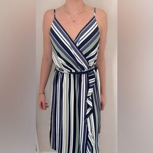 LOFT Stripes V-neck wrap Midi Dress